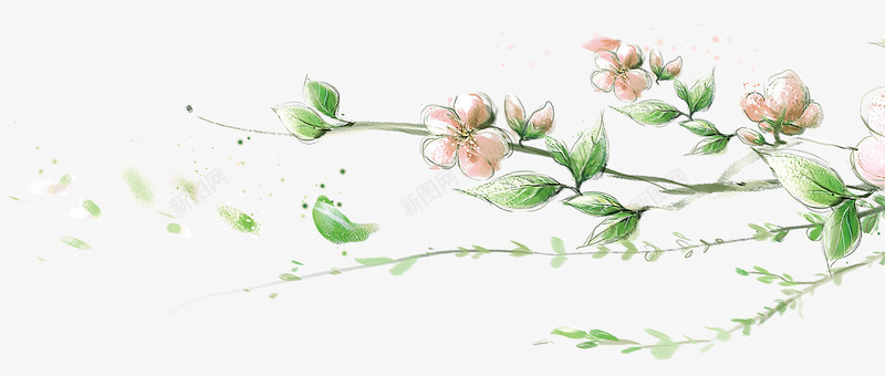 春季桃花开树枝清新png免抠素材_新图网 https://ixintu.com 卡通手绘 春季 树枝PNG 桃花开 清新 绿色