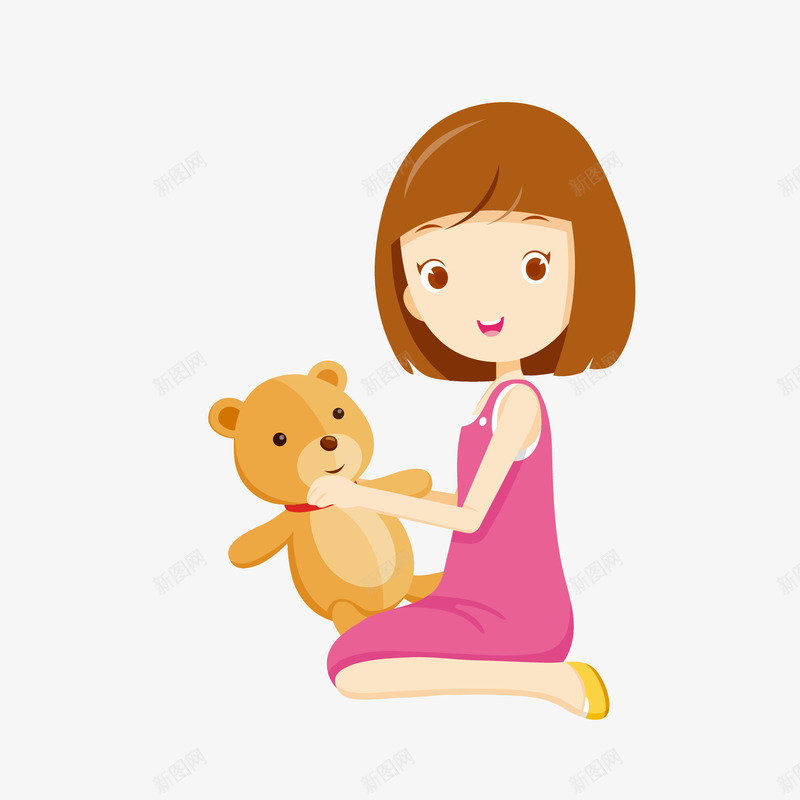 手绘玩小熊女生矢量图eps免抠素材_新图网 https://ixintu.com png免抠图 卡通 可爱 女孩 小熊 开心 手绘 玩玩具 矢量图