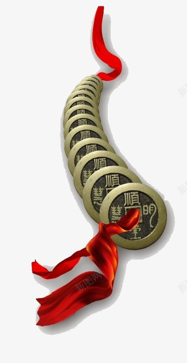 古代铜钱png免抠素材_新图网 https://ixintu.com 一吊钱 红丝带 经济 货币 铜钱吊饰