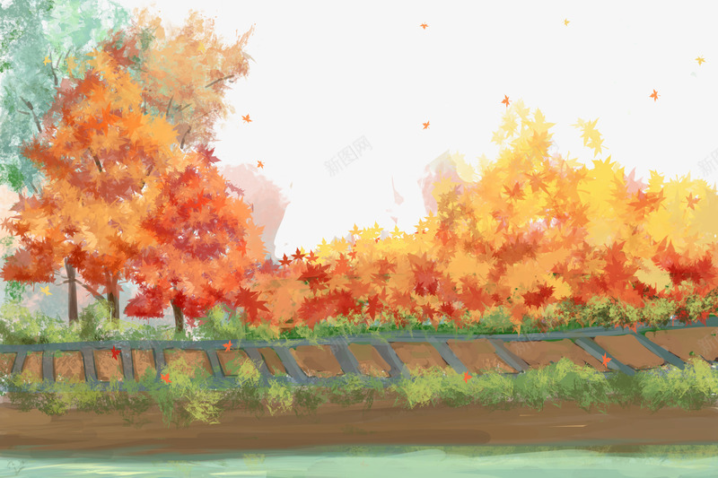 彩绘装饰秋天风景插画png免抠素材_新图网 https://ixintu.com 彩绘 手绘 插画 景色 秋天 装饰图案 风景