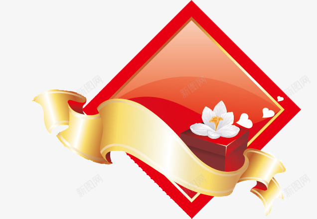 促销标签框图标png_新图网 https://ixintu.com 丝带 促销 图标 方框 标签 红色 菱形 金色