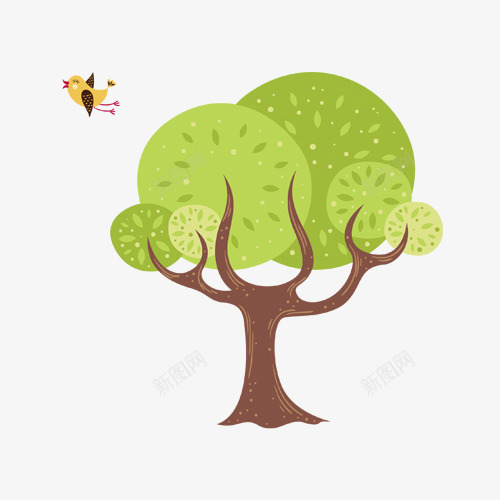 卡通树和小鸟png免抠素材_新图网 https://ixintu.com 卡通 可爱 小鸟 平面 手绘 树 设计