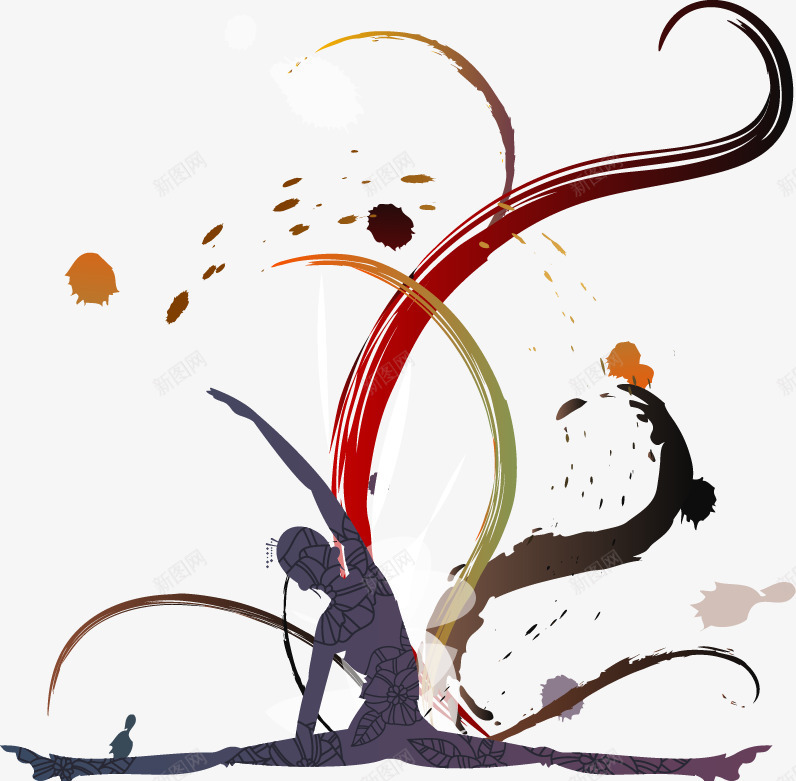 装饰插图手绘舞蹈动作png免抠素材_新图网 https://ixintu.com 优美曲线 优美线条 动态曲线 手绘 舞蹈动作 装饰插图