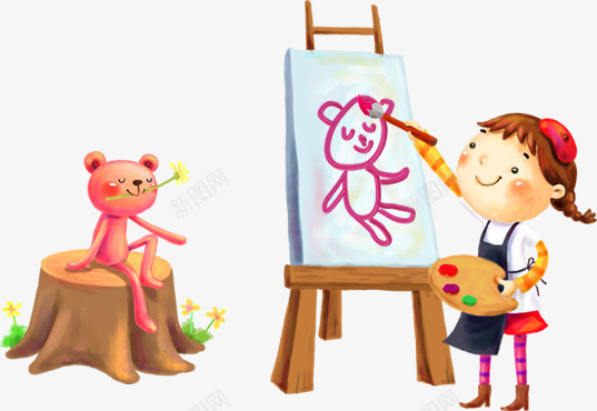 美术课png免抠素材_新图网 https://ixintu.com 手绘画架 玩具小熊 画画 美术兴趣班 美术培训班