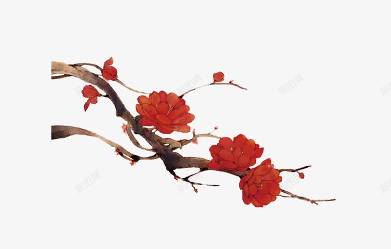 一枝红花png免抠素材_新图网 https://ixintu.com 树枝 红花 花枝