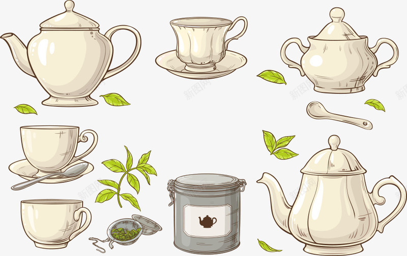 白色茶杯和绿色茶叶矢量图ai免抠素材_新图网 https://ixintu.com 卡通茶叶 卡通茶杯 白色茶杯 矢量茶杯 绿色茶叶 茶叶 茶杯 矢量图