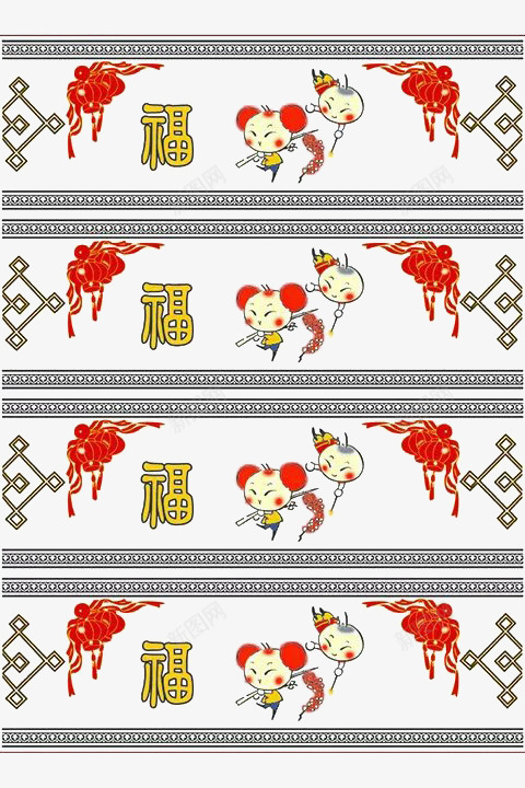过年送福娃娃几何png免抠素材_新图网 https://ixintu.com 三层 红丝带 边框 黄福字