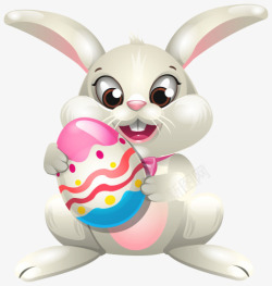 手绘抱着彩蛋的兔子素材