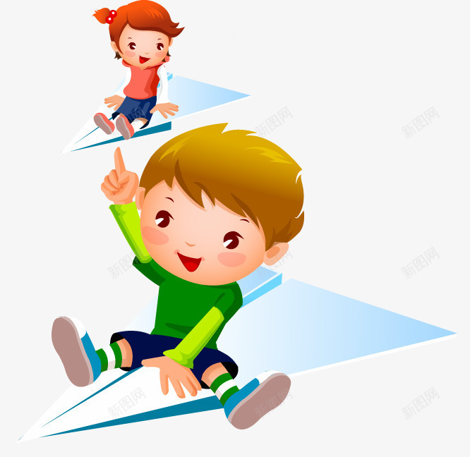 卡通坐飞机的男孩女孩png免抠素材_新图网 https://ixintu.com png素材 卡通 坐飞机的 女孩 男孩