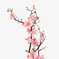 手绘粉色桃花树枝素材
