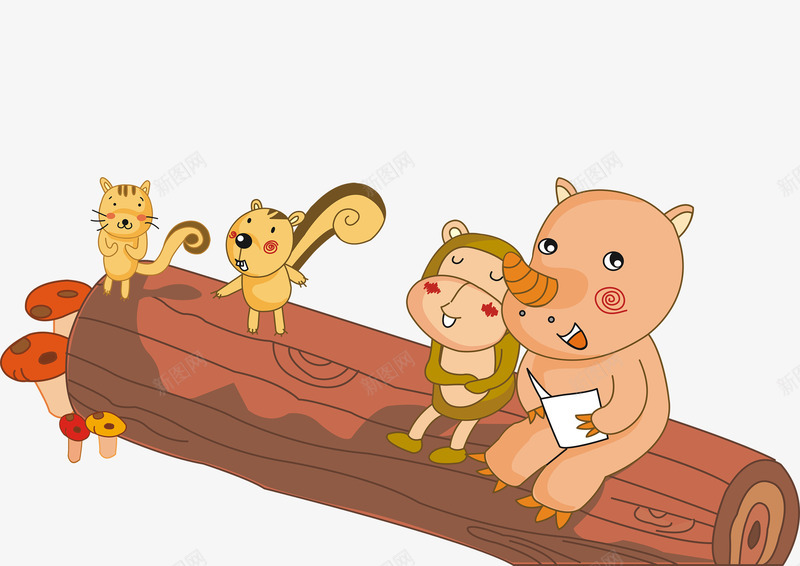 森林小动物psd免抠素材_新图网 https://ixintu.com 小动物手绘可爱树枝
