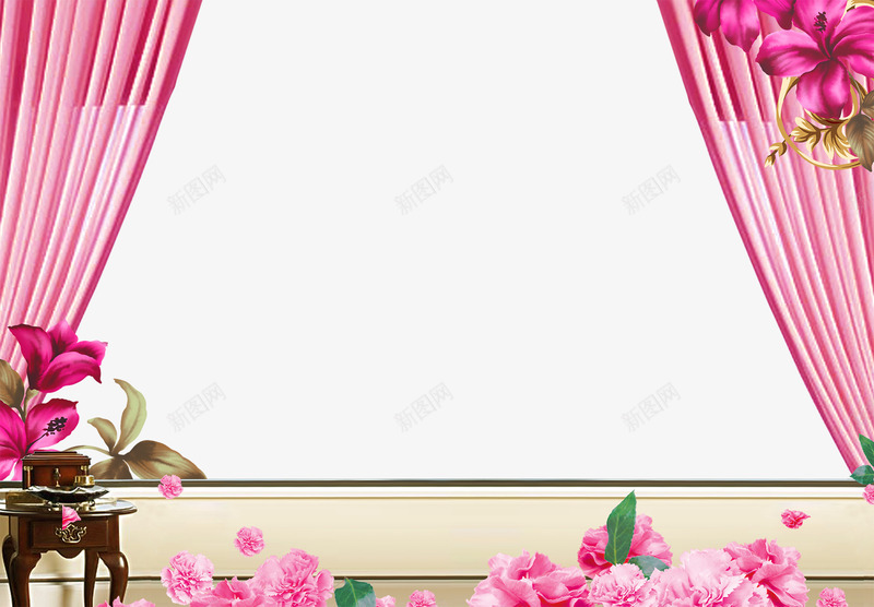 鲜花舞台png免抠素材_新图网 https://ixintu.com 女性海报设计 帘幕 舞台 鲜花
