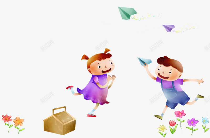 彩色卡通纸飞机玩耍png免抠素材_新图网 https://ixintu.com 卡通 彩色 玩耍 飞机