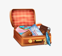 护照模板装满旅行用品的箱子插画高清图片