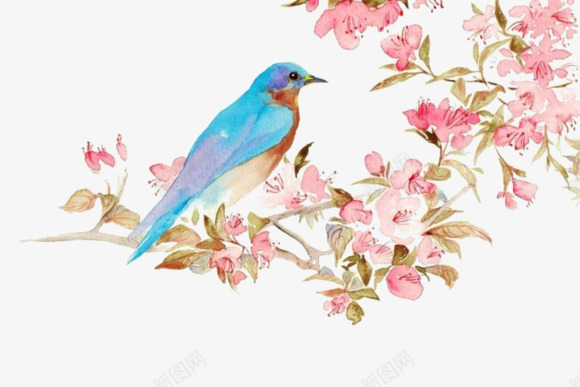 桃花枝上的小鸟png免抠素材_新图网 https://ixintu.com 小鸟 桃花 绿叶