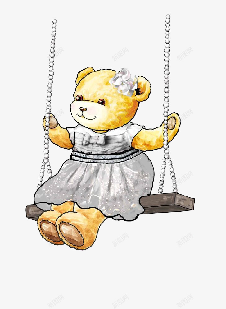 荡秋千的小熊png免抠素材_新图网 https://ixintu.com png图形 png装饰 卡通 小熊 毛绒玩具 装饰