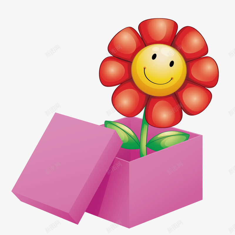 红色小花矢量图ai免抠素材_新图网 https://ixintu.com 玩具植物 笑脸 红色盒子 纸箱 矢量图