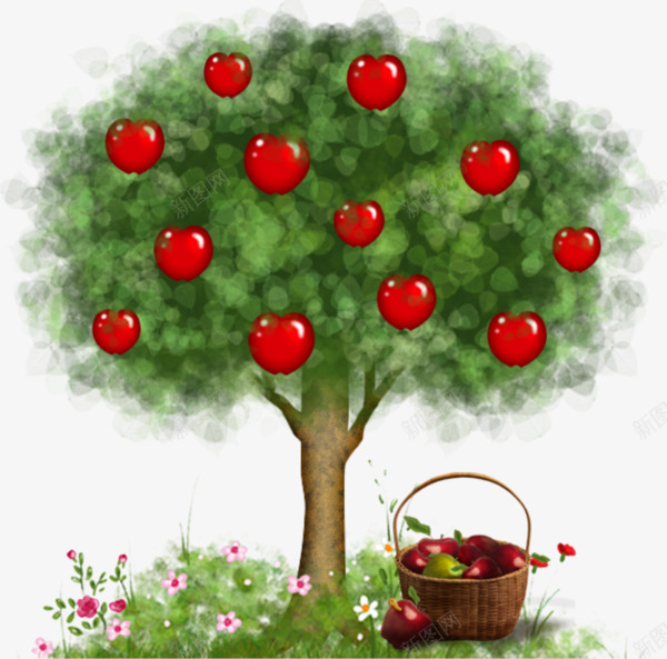 手绘苹果树png免抠素材_新图网 https://ixintu.com 果子 水果 绿色 苹果树 食物