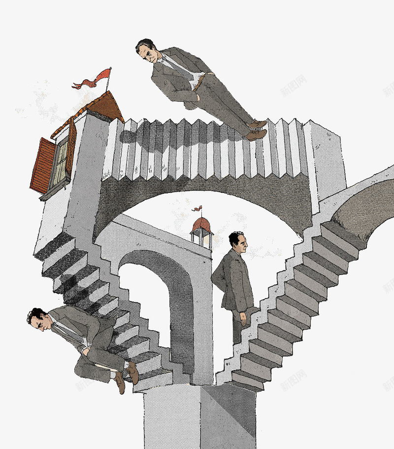 装饰插图楼梯组合png免抠素材_新图网 https://ixintu.com 商务人物 商务应用 建筑 手绘插图 楼梯组合 楼梯间 装饰插图