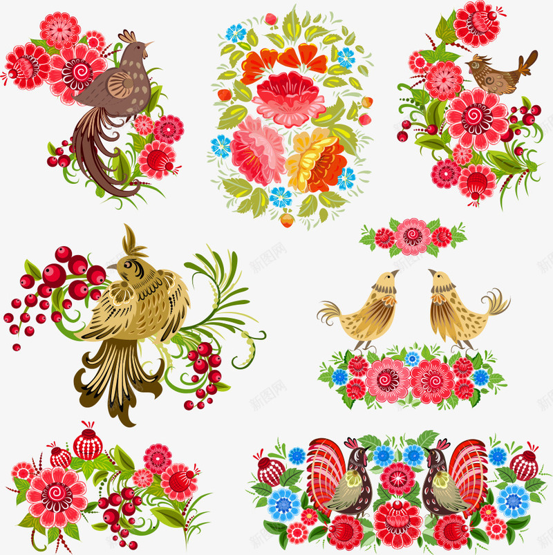 花卉小鸟矢量图ai免抠素材_新图网 https://ixintu.com 卡通小鸟 小鸟 花儿 花卉小鸟 鸟类 矢量图