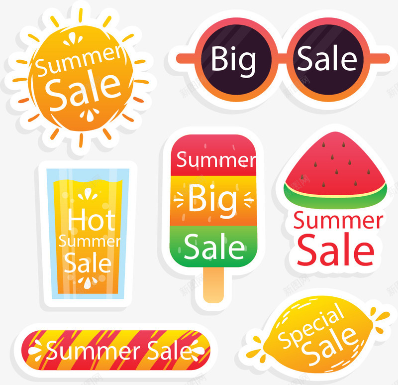手绘夏日标签矢量图ai免抠素材_新图网 https://ixintu.com 卡通 夏天 夏季 夏日标签 手绘 矢量图