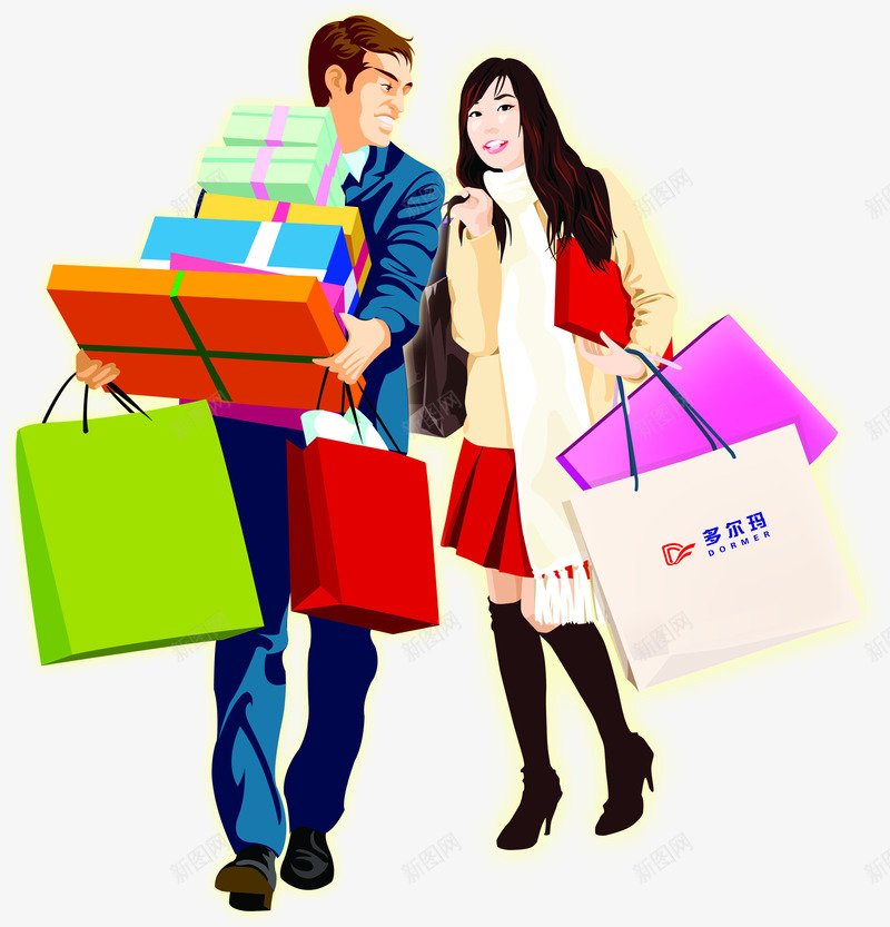 手绘冬季购物插图png免抠素材_新图网 https://ixintu.com 冬季 插图 购物