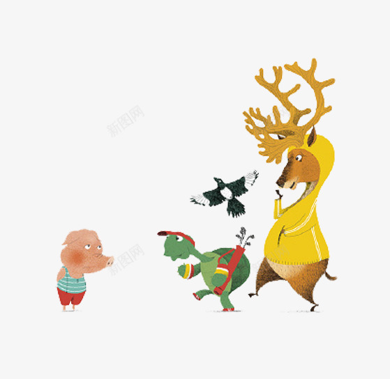卡通小鹿和乌龟png免抠素材_新图网 https://ixintu.com 乌龟 小猪 小鸟 麋鹿