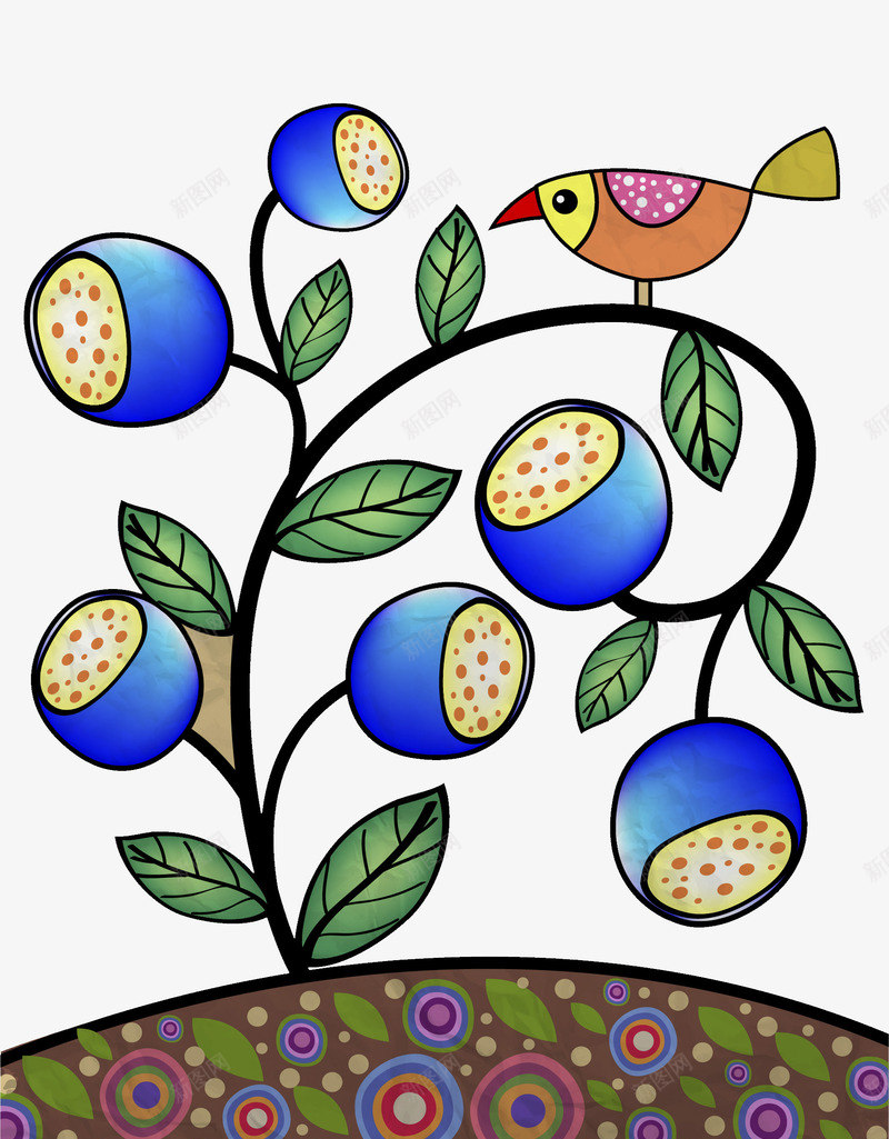 花草与鸟png免抠素材_新图网 https://ixintu.com 小鸟 插画 花 草 装饰