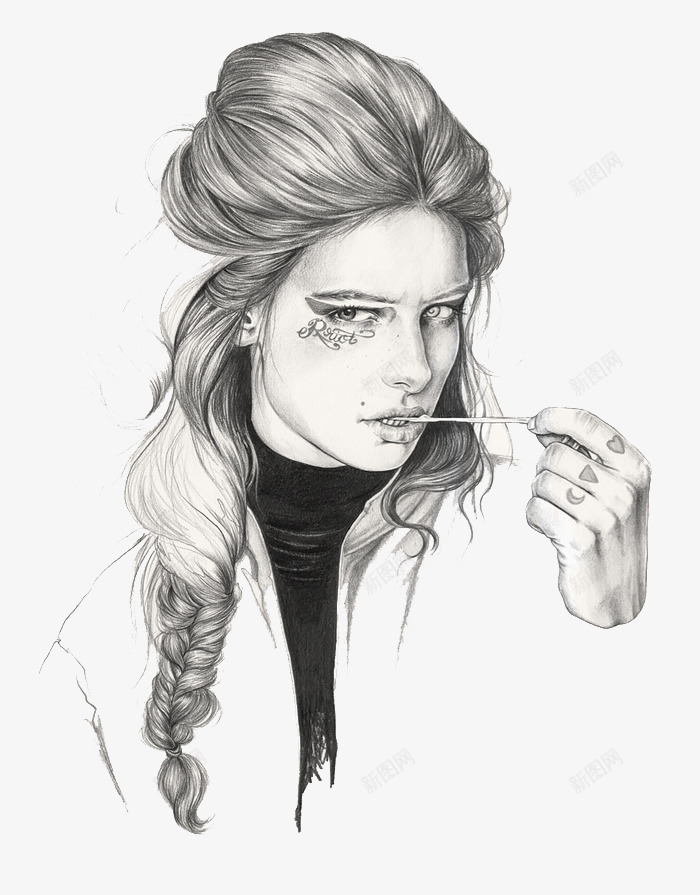 黑白美女炫酷插画psd免抠素材_新图网 https://ixintu.com 插画 炫酷 美女 黑白