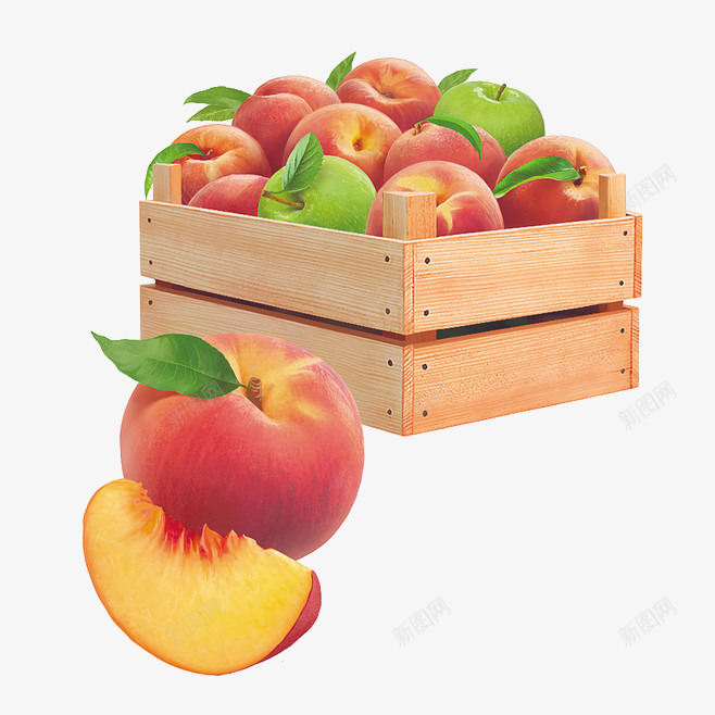 苹果png免抠素材_新图网 https://ixintu.com 叶子 手绘 木箱 水果 箱子 食物