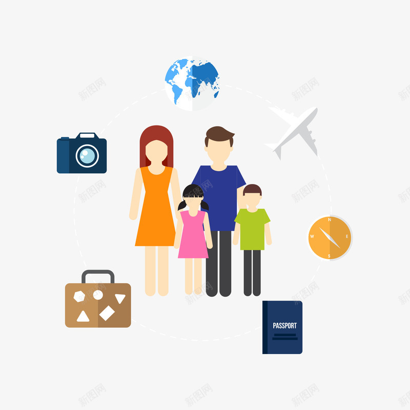 旅行插画矢量图ai免抠素材_新图网 https://ixintu.com 家庭 扁平 相机 飞机 矢量图