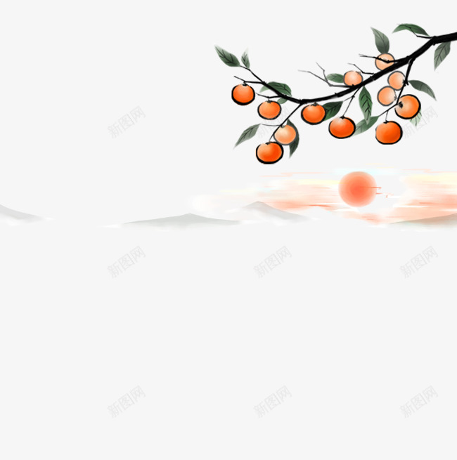 国画毛笔画苹果树png免抠素材_新图网 https://ixintu.com 中国风 国画 红太阳 苹果 苹果树