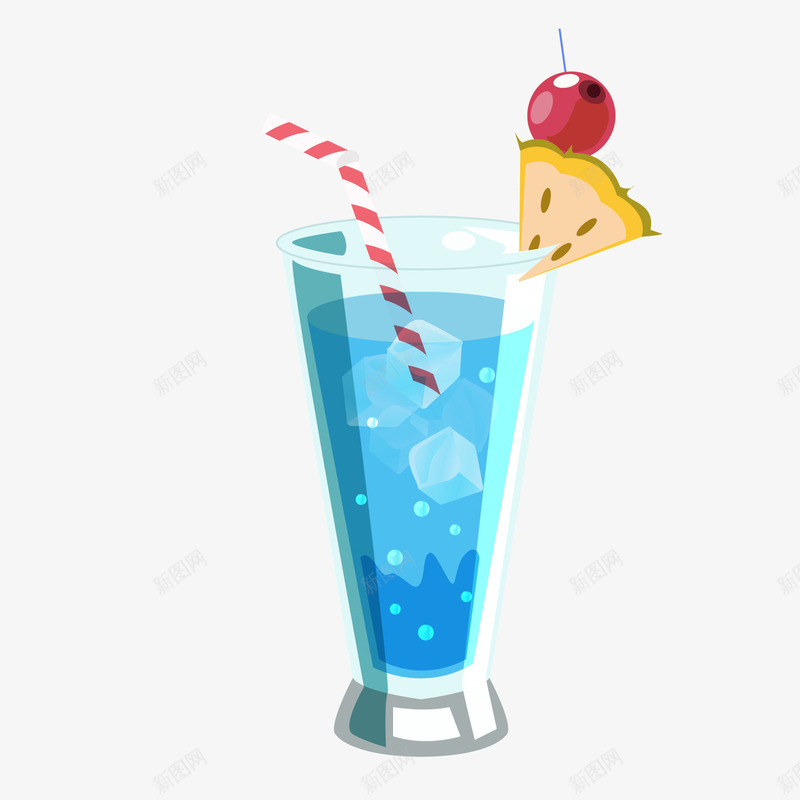 手绘蓝色夏季饮品png免抠素材_新图网 https://ixintu.com 卡通玻璃杯 夏季饮品 背景装饰 蓝色饮料 饮品