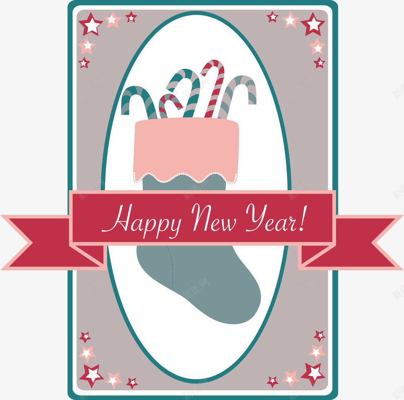 新年快乐标志png免抠素材_新图网 https://ixintu.com 拐杖 新年快乐 红丝带 鞋子