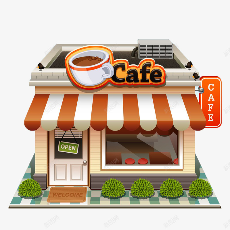 咖啡店铺商业立体建筑png免抠素材_新图网 https://ixintu.com 咖啡店 商业 建筑 立体