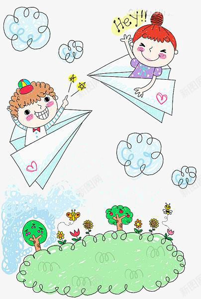 卡通纸飞机人物png免抠素材_新图网 https://ixintu.com 云 人物 卡通 纸飞机