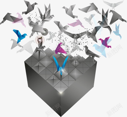 创意千纸鹤背景png免抠素材_新图网 https://ixintu.com 光晕 千纸鹤 惊喜 折纸 盒子 阳光 飞翔 鸟