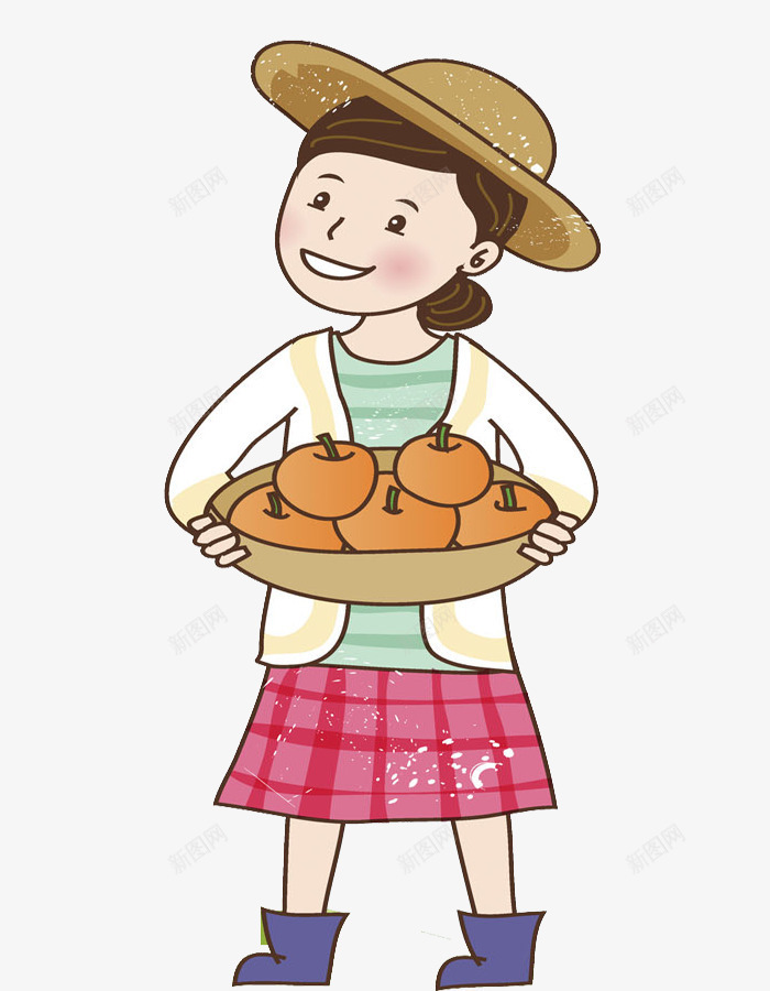 端着苹果框的女人png免抠素材_新图网 https://ixintu.com 卡通 女人 插图 框子 漂亮的 苹果 采摘 高兴地
