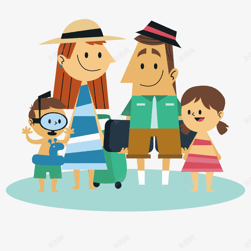 卡通旅行家庭合影png免抠素材_新图网 https://ixintu.com 人物 夏季 女孩 孩子 家庭 旅行 男孩