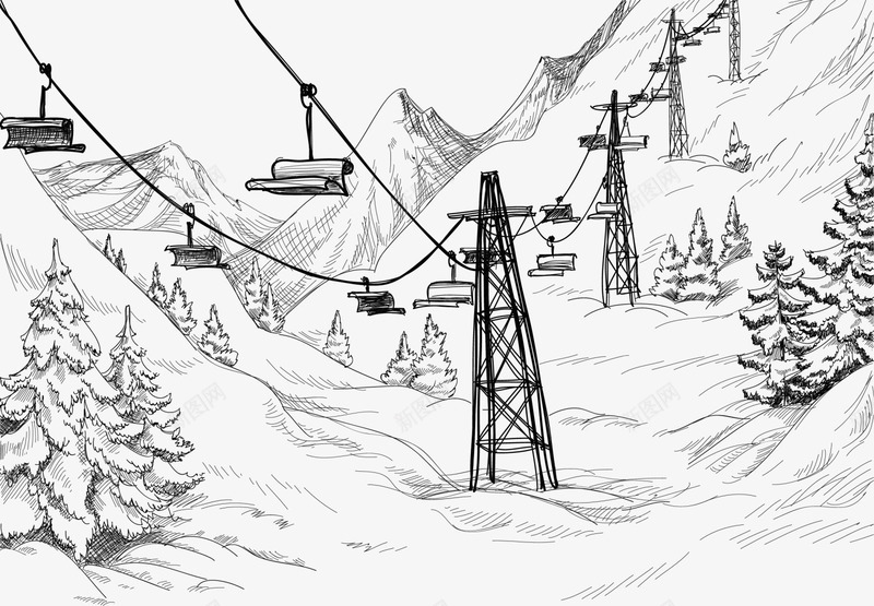 黑色线条雪山png免抠素材_新图网 https://ixintu.com 纹理雪山 线条冬季 线条图案 花纹图案 黑色雪山