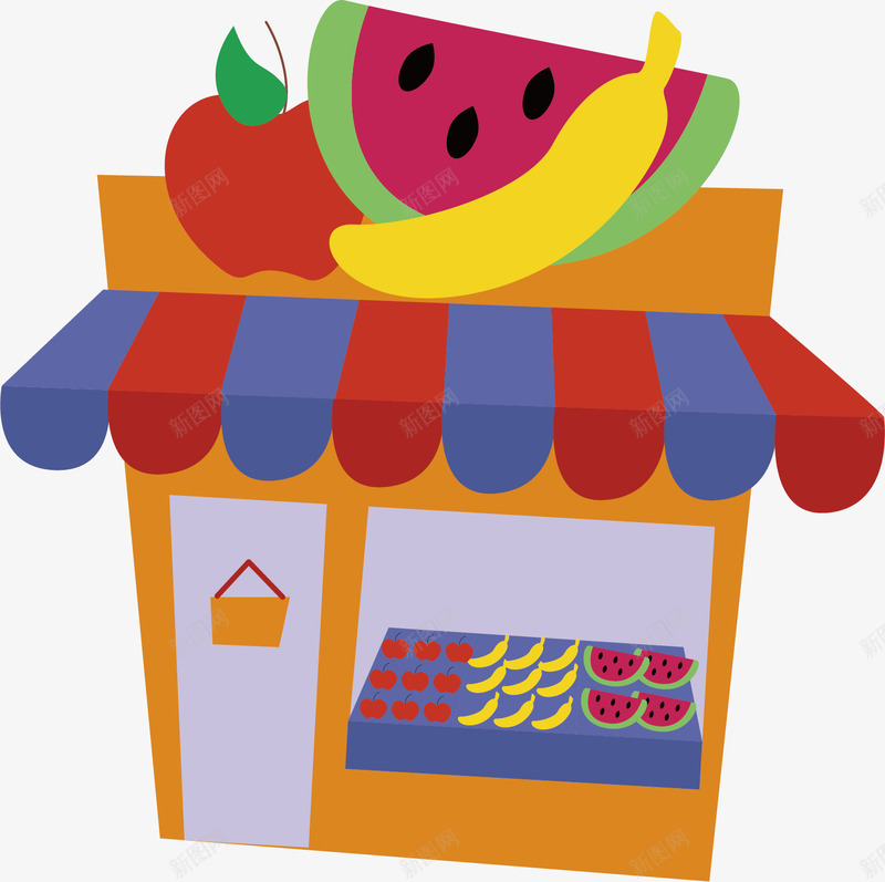 水果小超市矢量图ai免抠素材_新图网 https://ixintu.com 小店 店铺 新鲜 水果 苹果 蔬果 西瓜 香蕉 矢量图