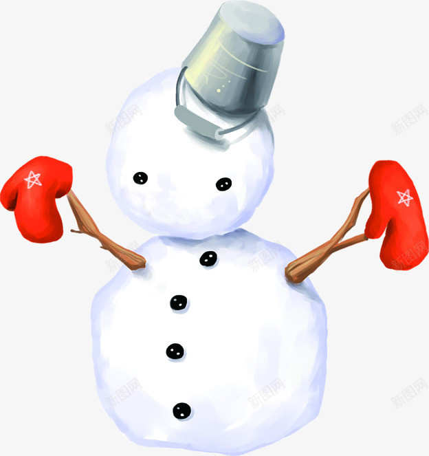 手绘冬季可爱戴铁帽子的雪人png免抠素材_新图网 https://ixintu.com 冬季 帽子 爱戴 雪人