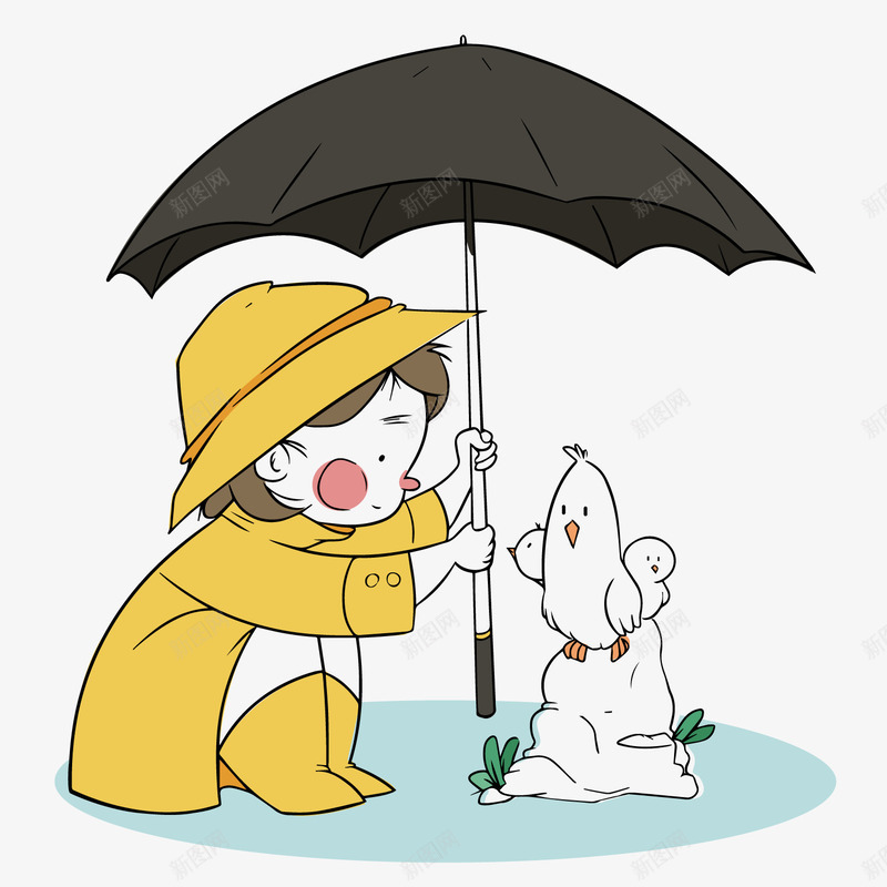撑着伞png免抠素材_新图网 https://ixintu.com 儿童 小鸟 户外 黑色