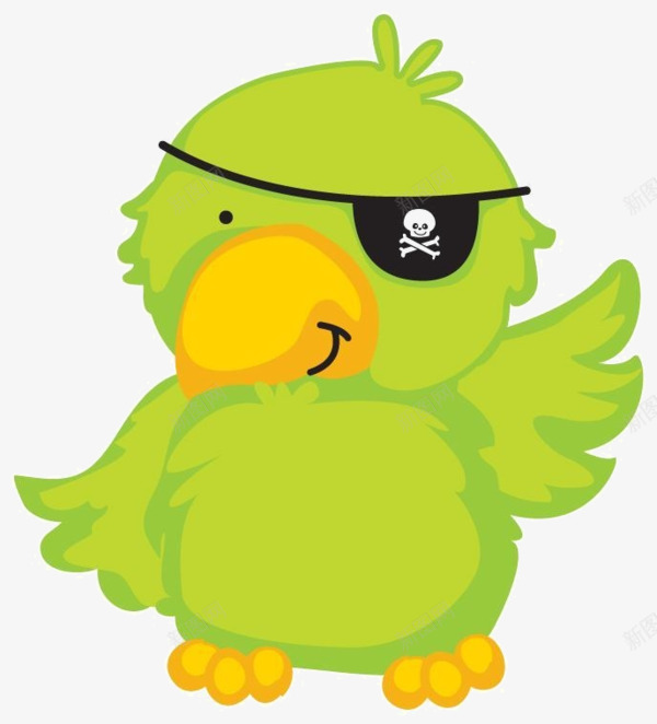 卡通绿色海盗鹦鹉png免抠素材_新图网 https://ixintu.com 卡通手绘 海盗 绿色小鸟 鹦鹉