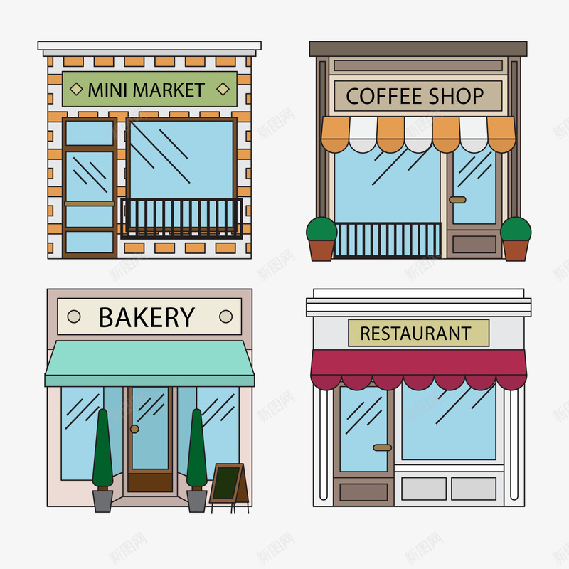 创意店铺建筑矢量图ai免抠素材_新图网 https://ixintu.com 商店 店铺 建筑物 房子 矢量素材 矢量图