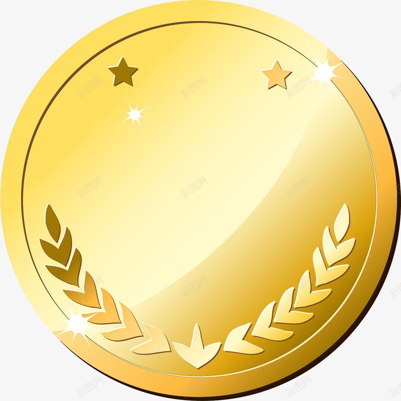奢华金色徽章png免抠素材_新图网 https://ixintu.com 光晕 叶子 奢华 徽章 星星 金色