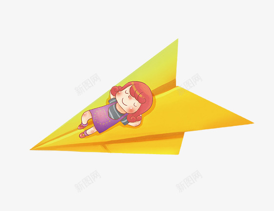 躺在纸飞机上的女孩png免抠素材_新图网 https://ixintu.com 可爱 女孩 黄色纸飞机