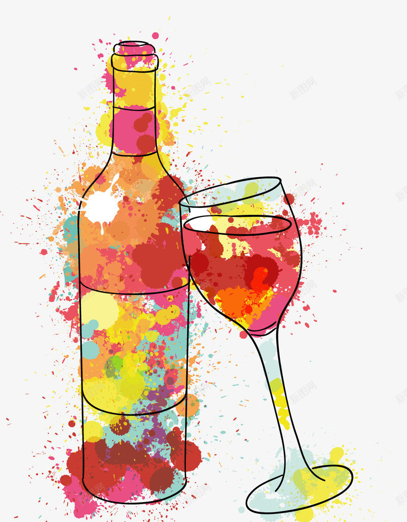 手绘彩色渲染红酒杯和红酒矢量图ai免抠素材_新图网 https://ixintu.com 倒红酒 喷溅 彩色 手绘 矢量图