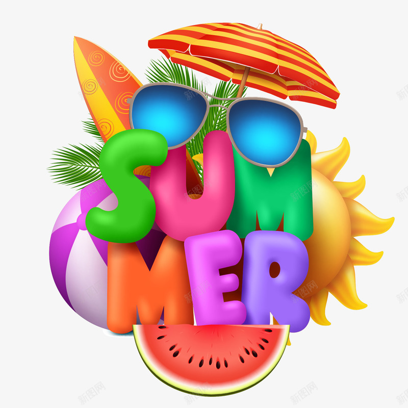 夏季彩色英文字体png免抠素材_新图网 https://ixintu.com 夏天 太阳镜 彩色 艺术字 英文 西瓜