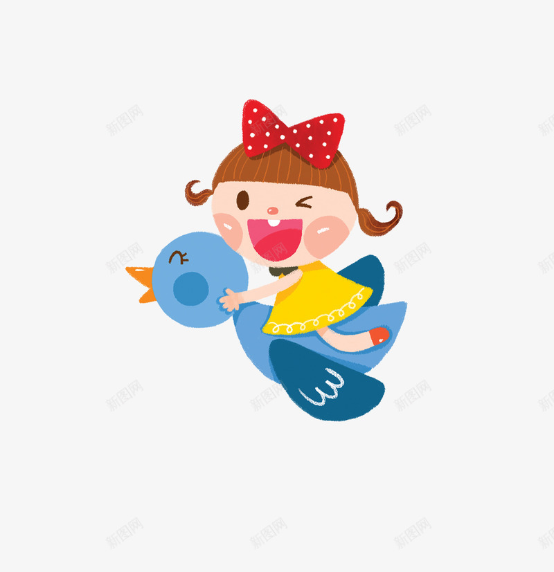 卡通女孩飞鸟png免抠素材_新图网 https://ixintu.com 儿童 卡通女孩 卡通小鸟 插画